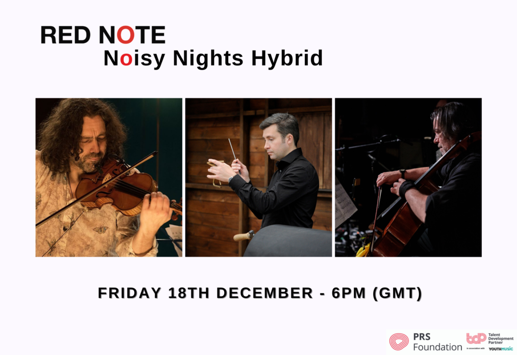 Noisy Nights hybrid features Greg Lawson (violin), Tom Hunter (Marimba) and Robert Irvine (Cello) on Friday 18th December at 6pm